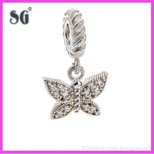 Wonderful 925 sterling silver butterfly charm hanging beads for bracelet&necklace